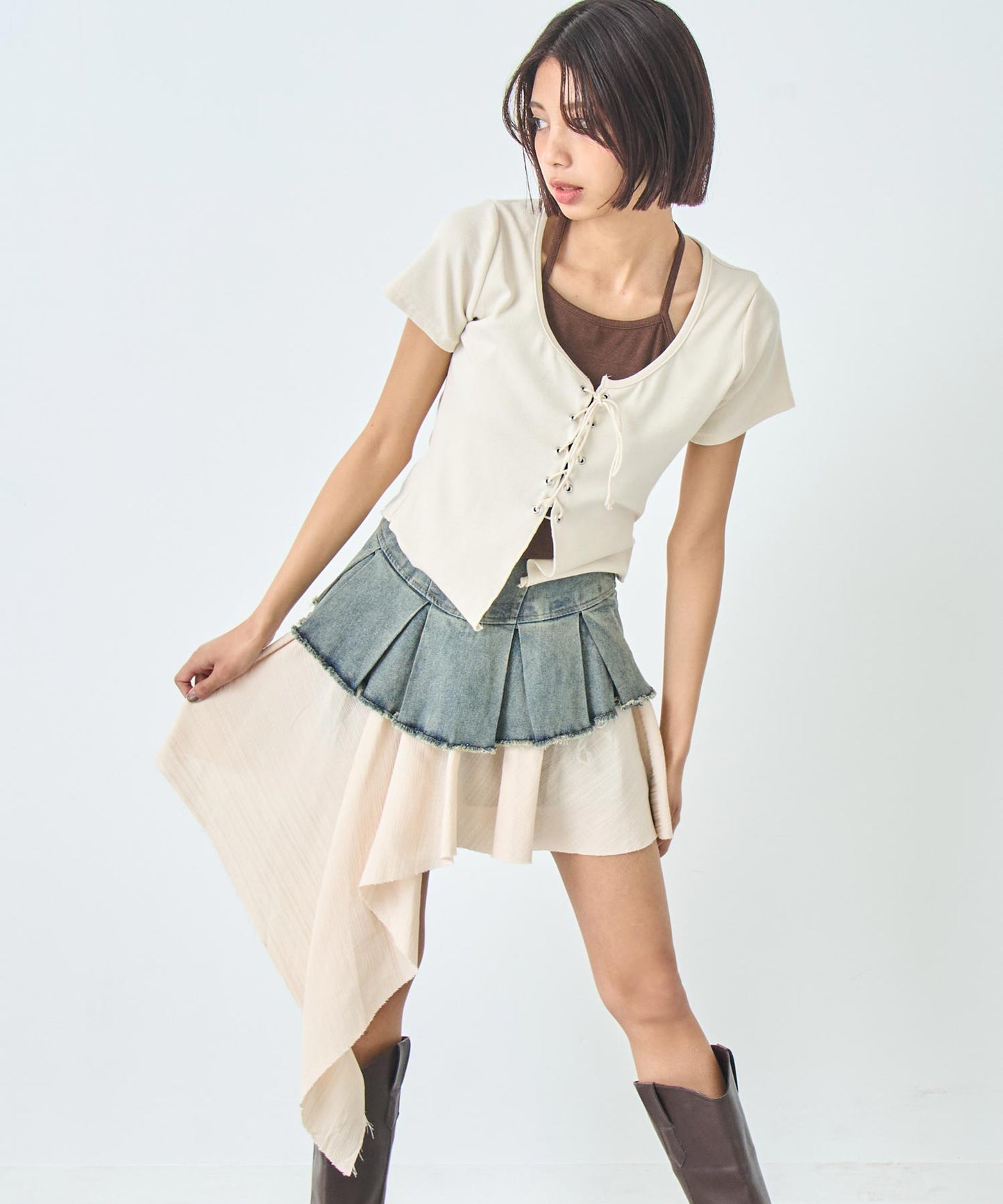 アシメ ドッキング デニム スカート 151-5838