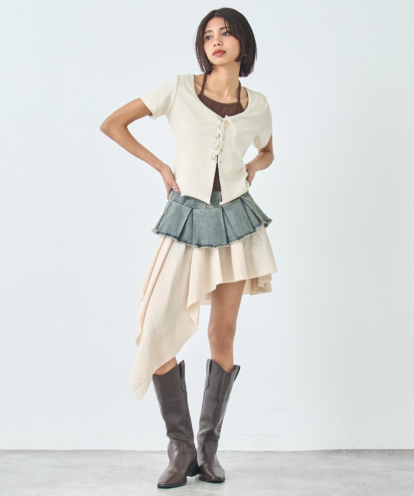 アシメ ドッキング デニム スカート 151-5838