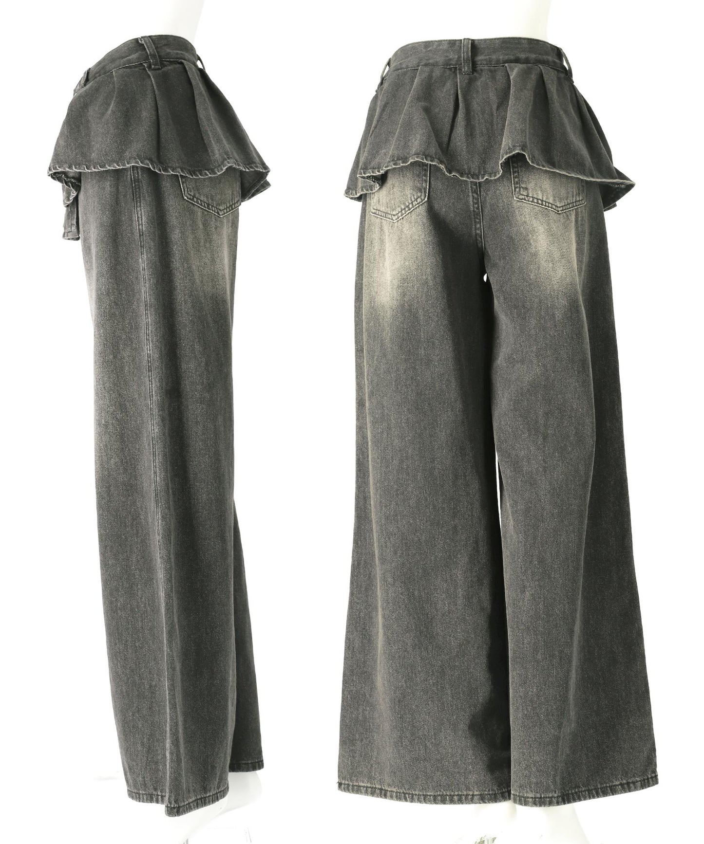 スカート レイヤード デザイン ワイド デニム パンツ 152-5709