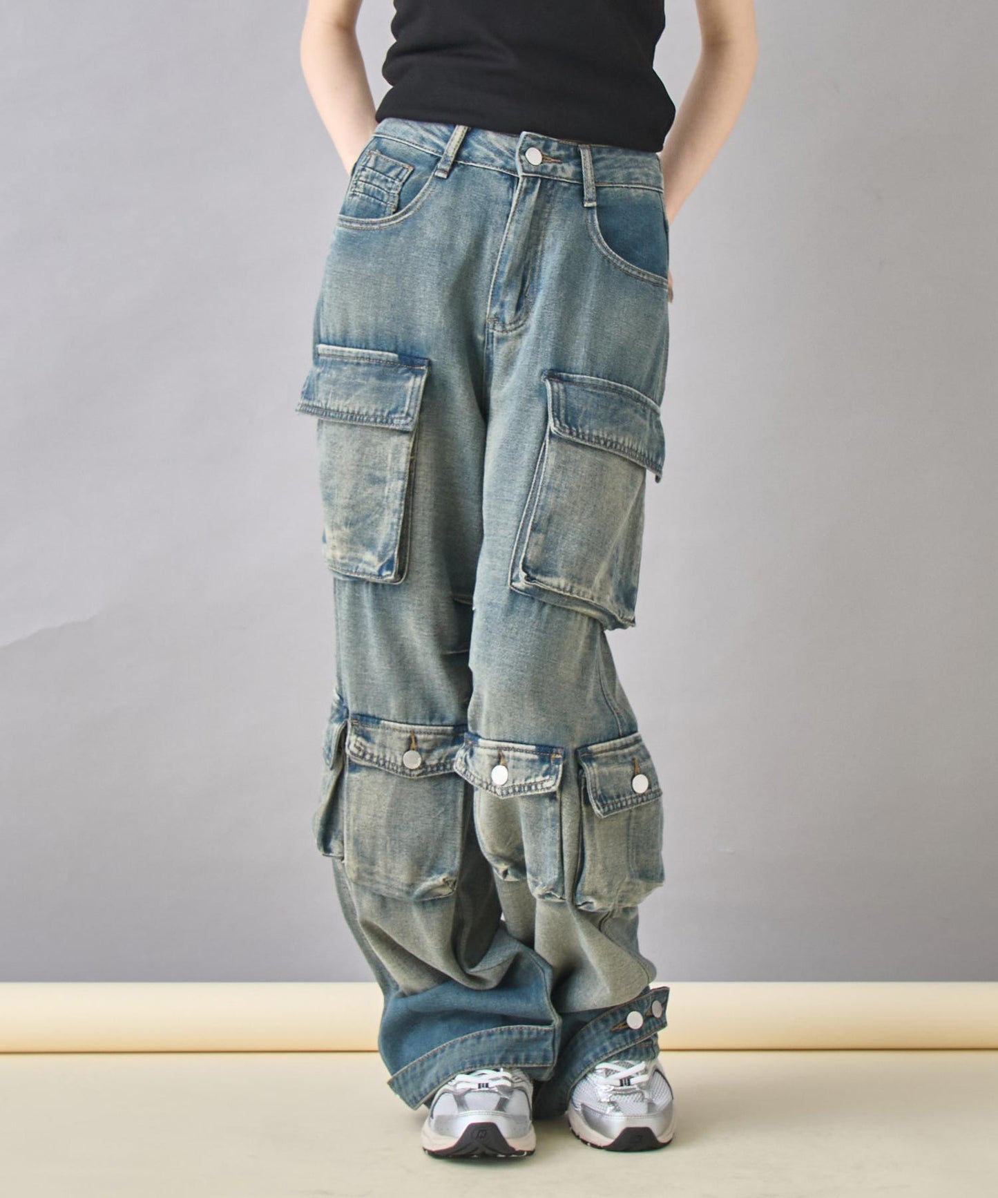 ウォッシュ 加工 デニム カーゴパンツ 152-5815