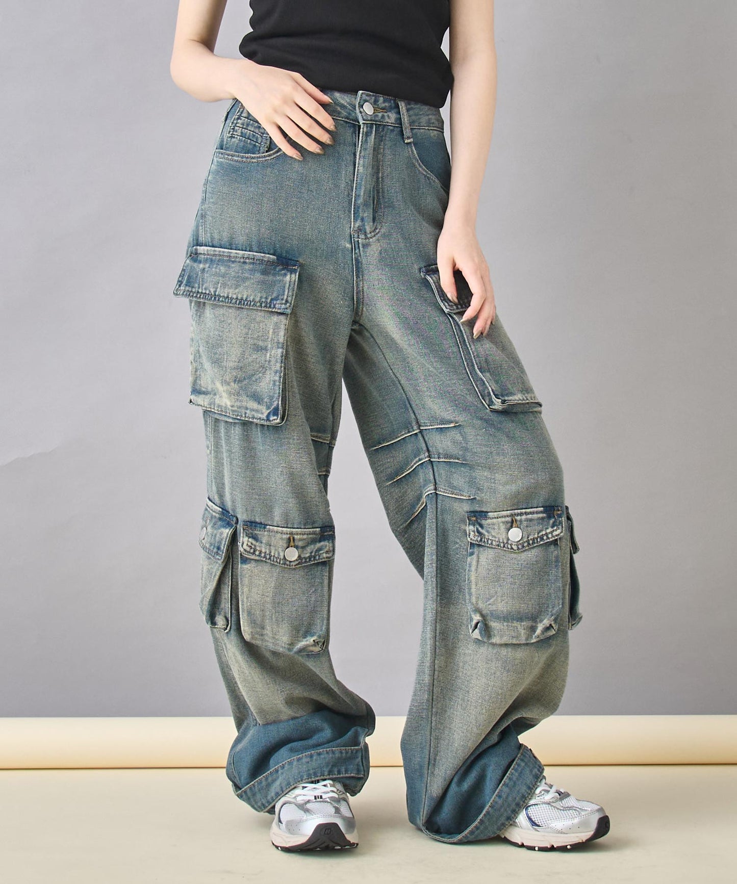 ウォッシュ 加工 デニム カーゴパンツ 152-5815