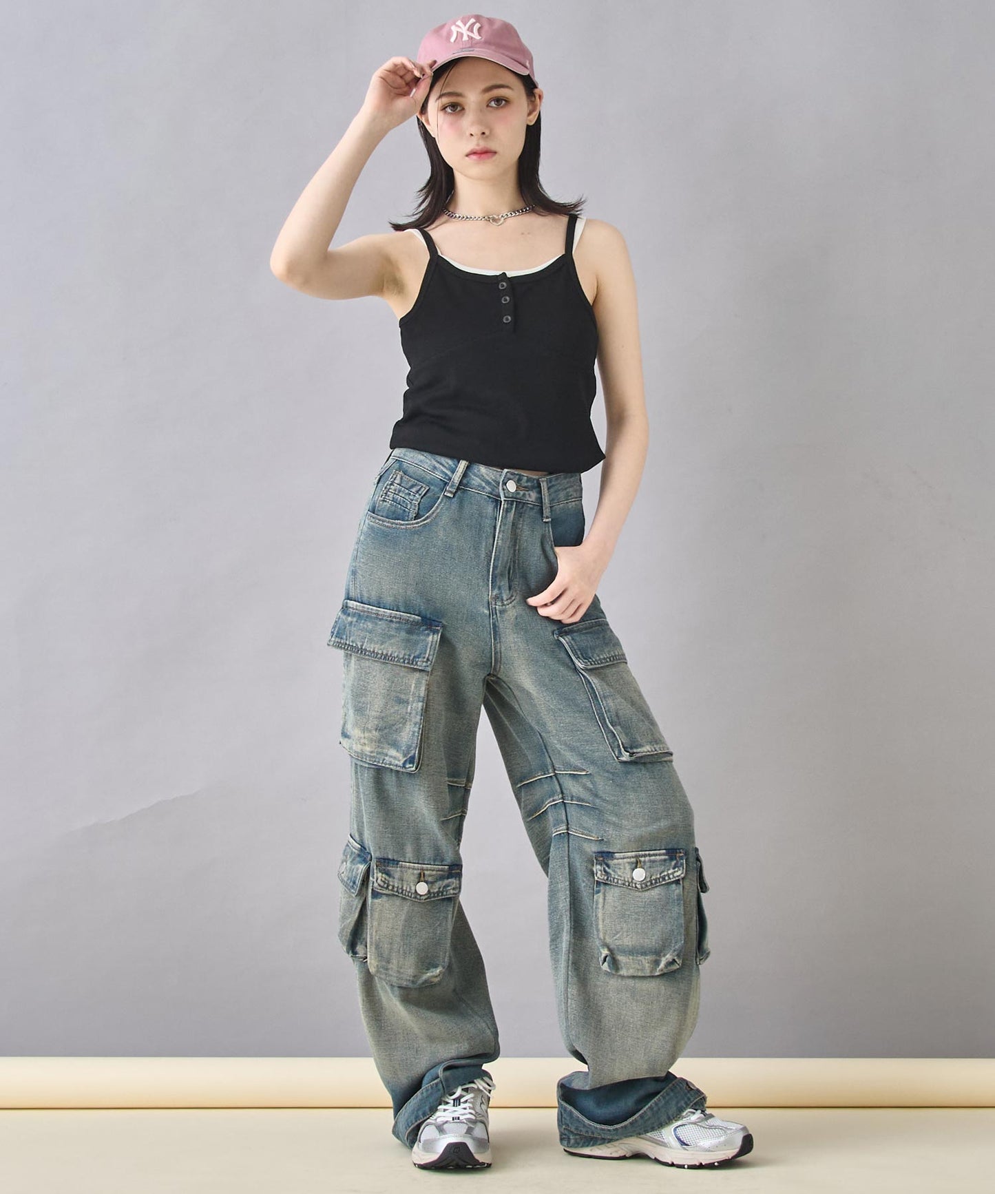 ウォッシュ 加工 デニム カーゴパンツ 152-5815