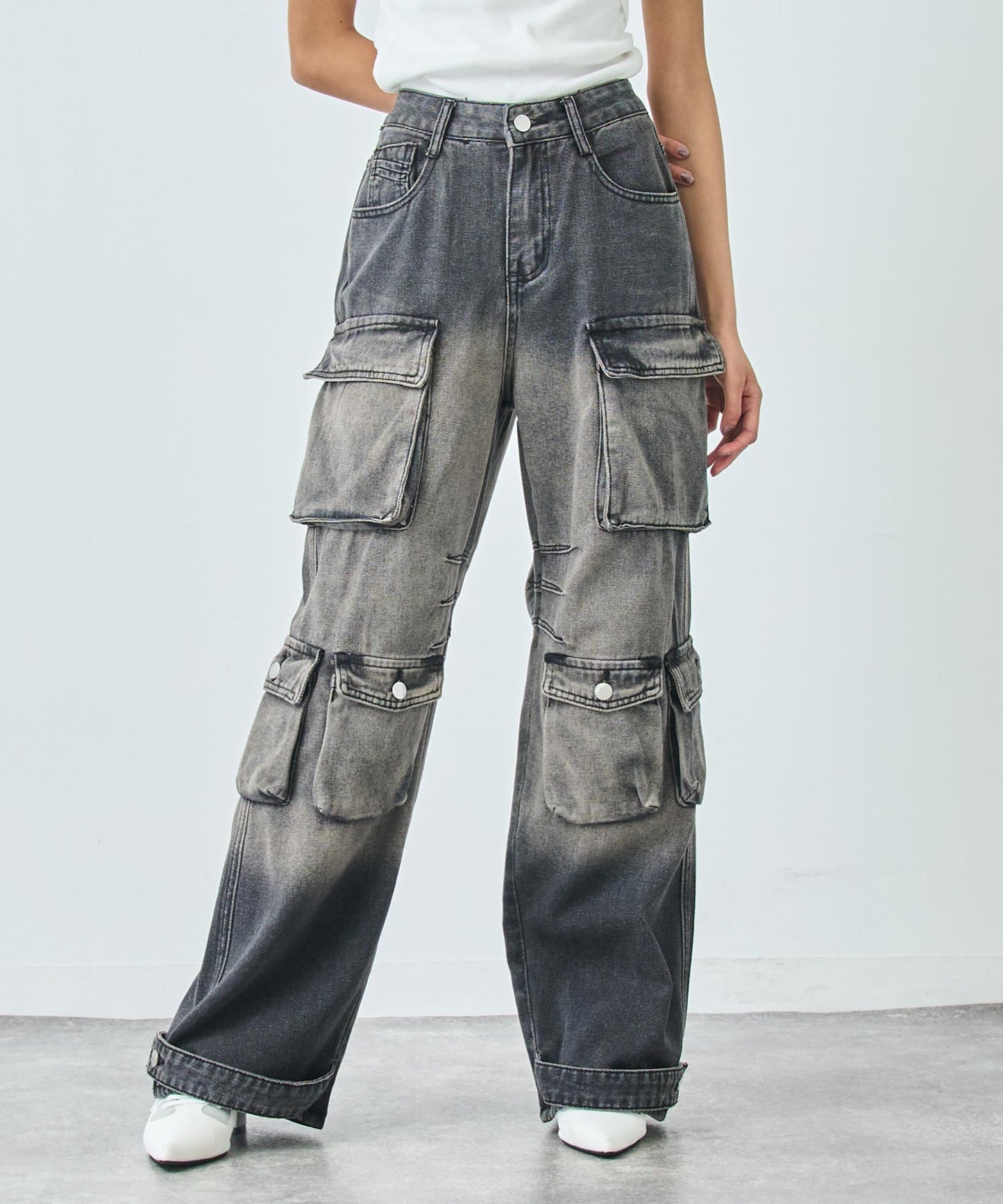ウォッシュ 加工 デニム カーゴパンツ 152-5815