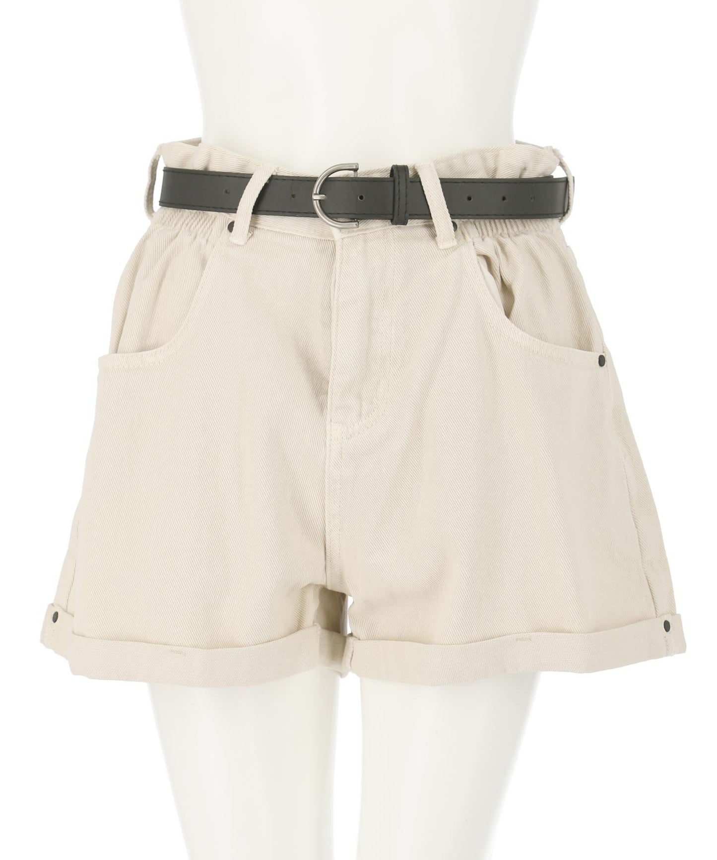 ベルト付き ロールアップ ウエスト ギャザー ツイル ショート パンツ 152-5833