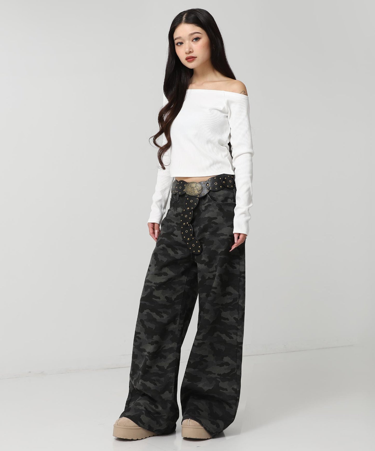 カモフラージュ ワイド レッグ デニム パンツ 152-5927