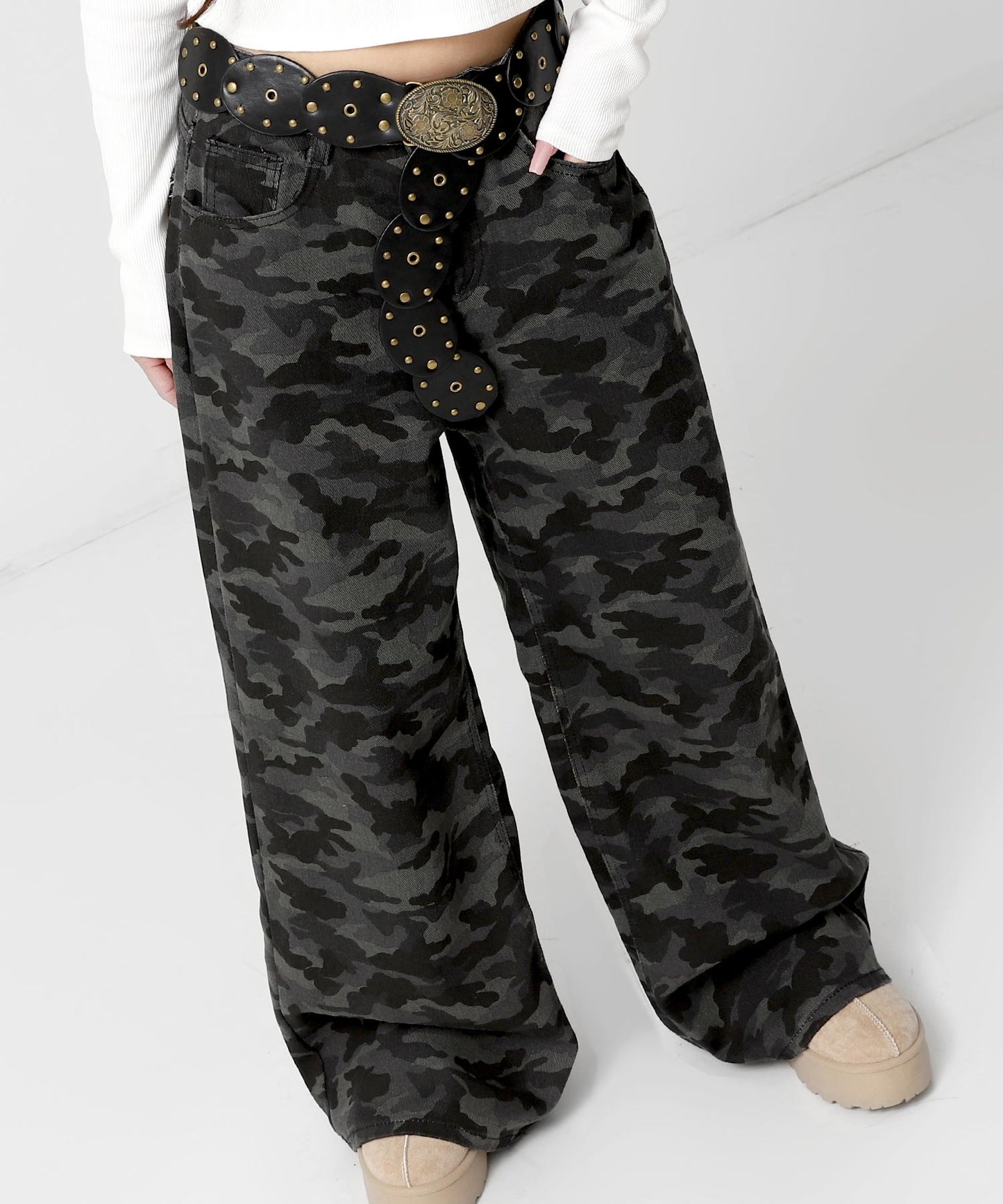 カモフラージュ ワイド レッグ デニム パンツ 152-5927