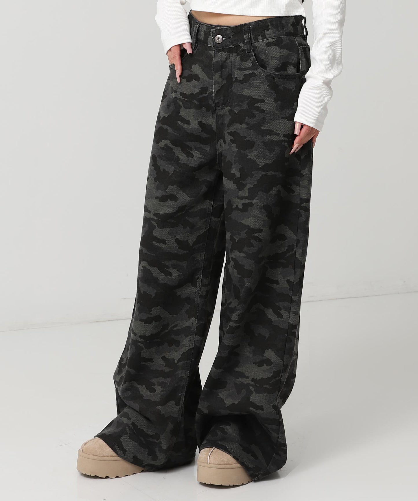 カモフラージュ ワイド レッグ デニム パンツ 152-5927