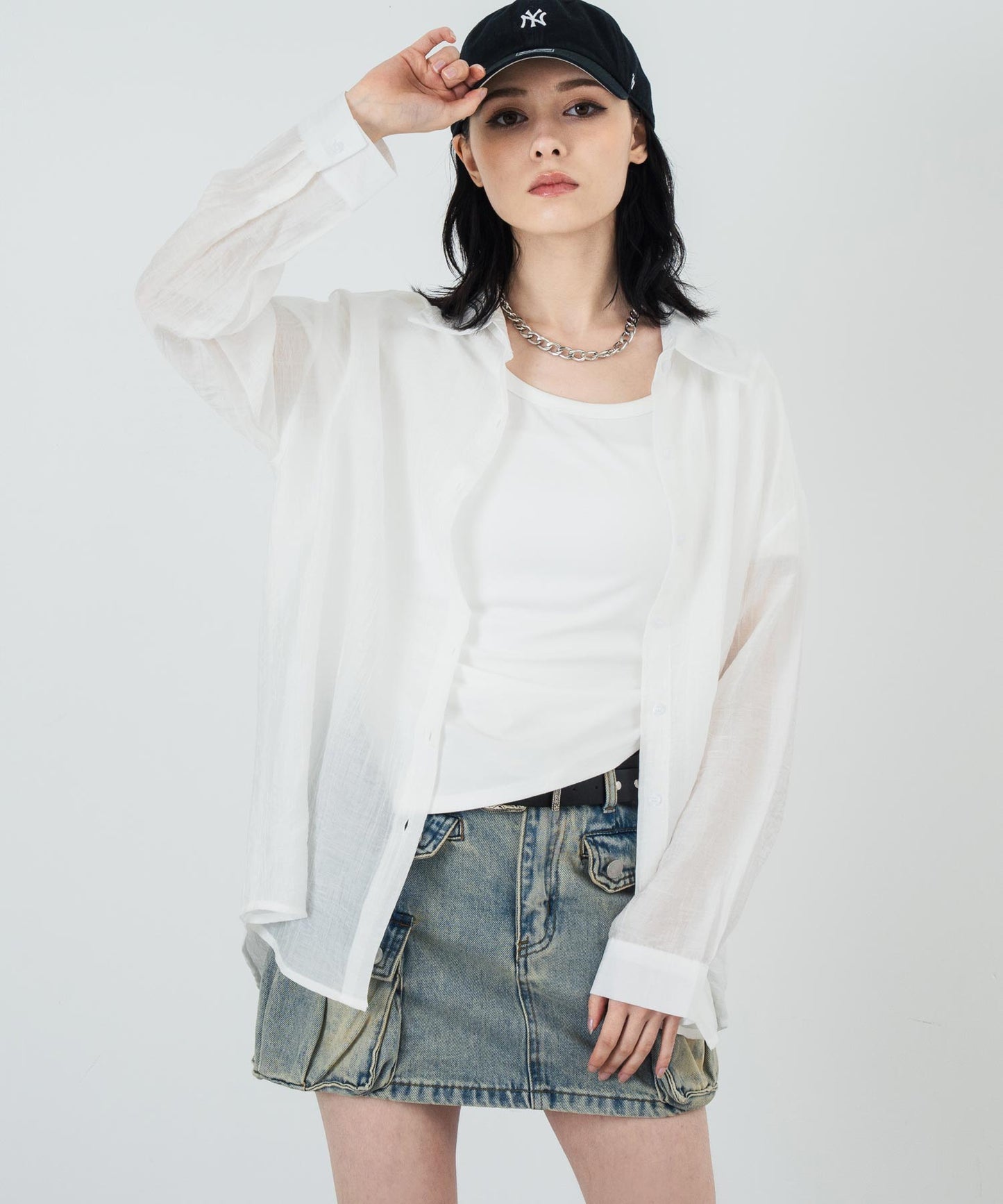 ウエスト ギャザー ラウンドネック Tシャツ 153-5705