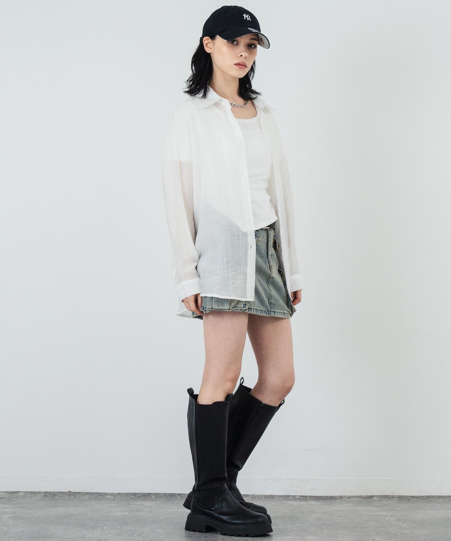 ウエスト ギャザー ラウンドネック Tシャツ 153-5705