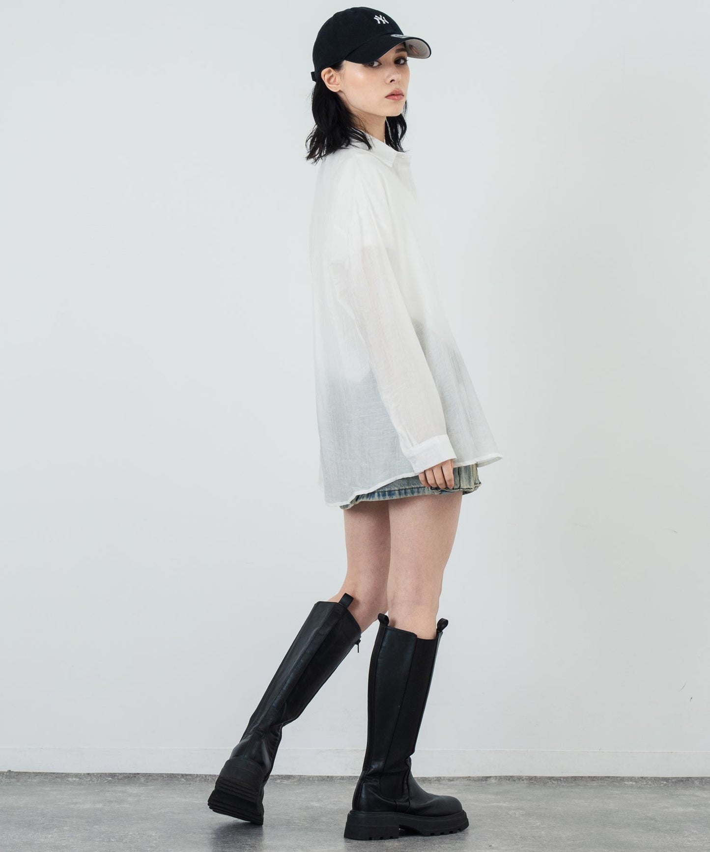 ウエスト ギャザー ラウンドネック Tシャツ 153-5705
