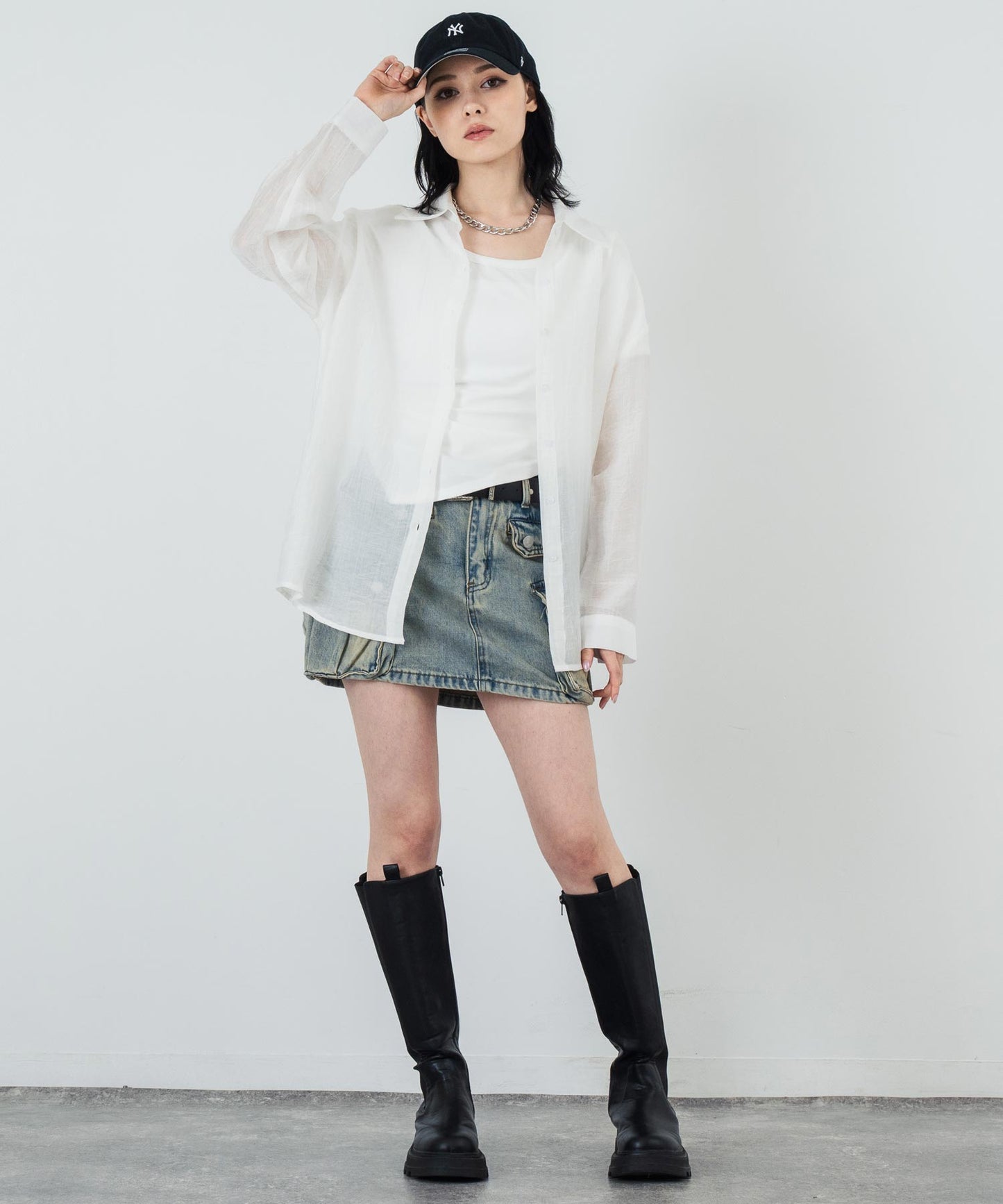 ウエスト ギャザー ラウンドネック Tシャツ 153-5705