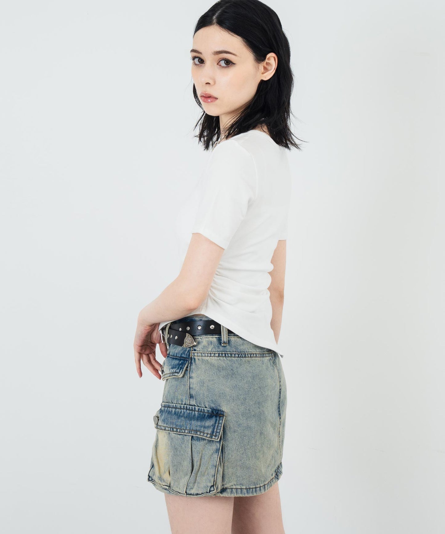 ウエスト ギャザー ラウンドネック Tシャツ 153-5705