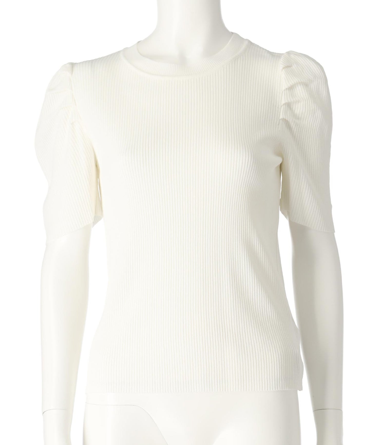 ギャザー スリーブ 半袖 リブ ニット トップス 153-5723