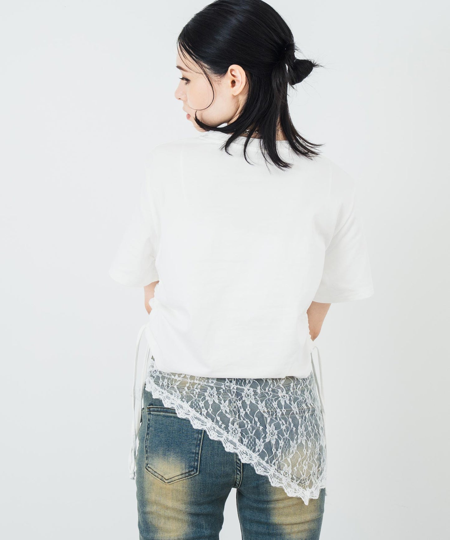 レース リボン ピグメント サイド シャーリング Tシャツ 153-5736