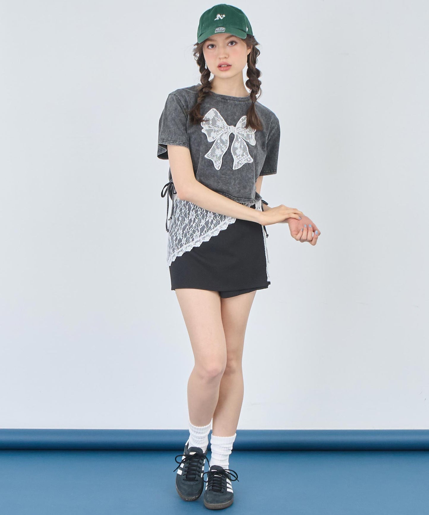 レース リボン ピグメント サイド シャーリング Tシャツ 153-5736