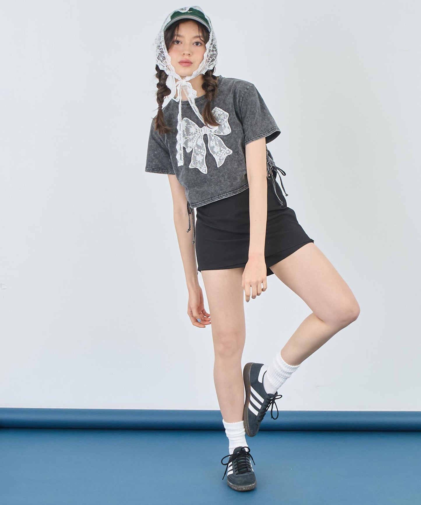 レース リボン ピグメント サイド シャーリング Tシャツ 153-5736