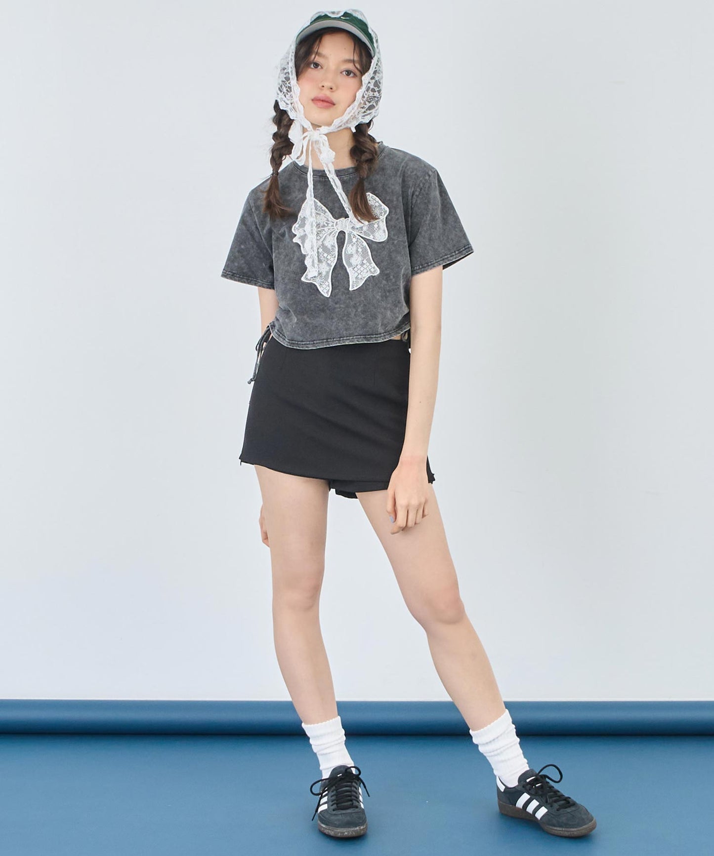 レース リボン ピグメント サイド シャーリング Tシャツ 153-5736