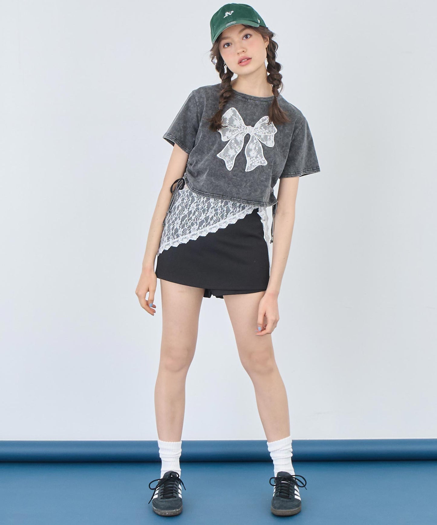 レース リボン ピグメント サイド シャーリング Tシャツ 153-5736