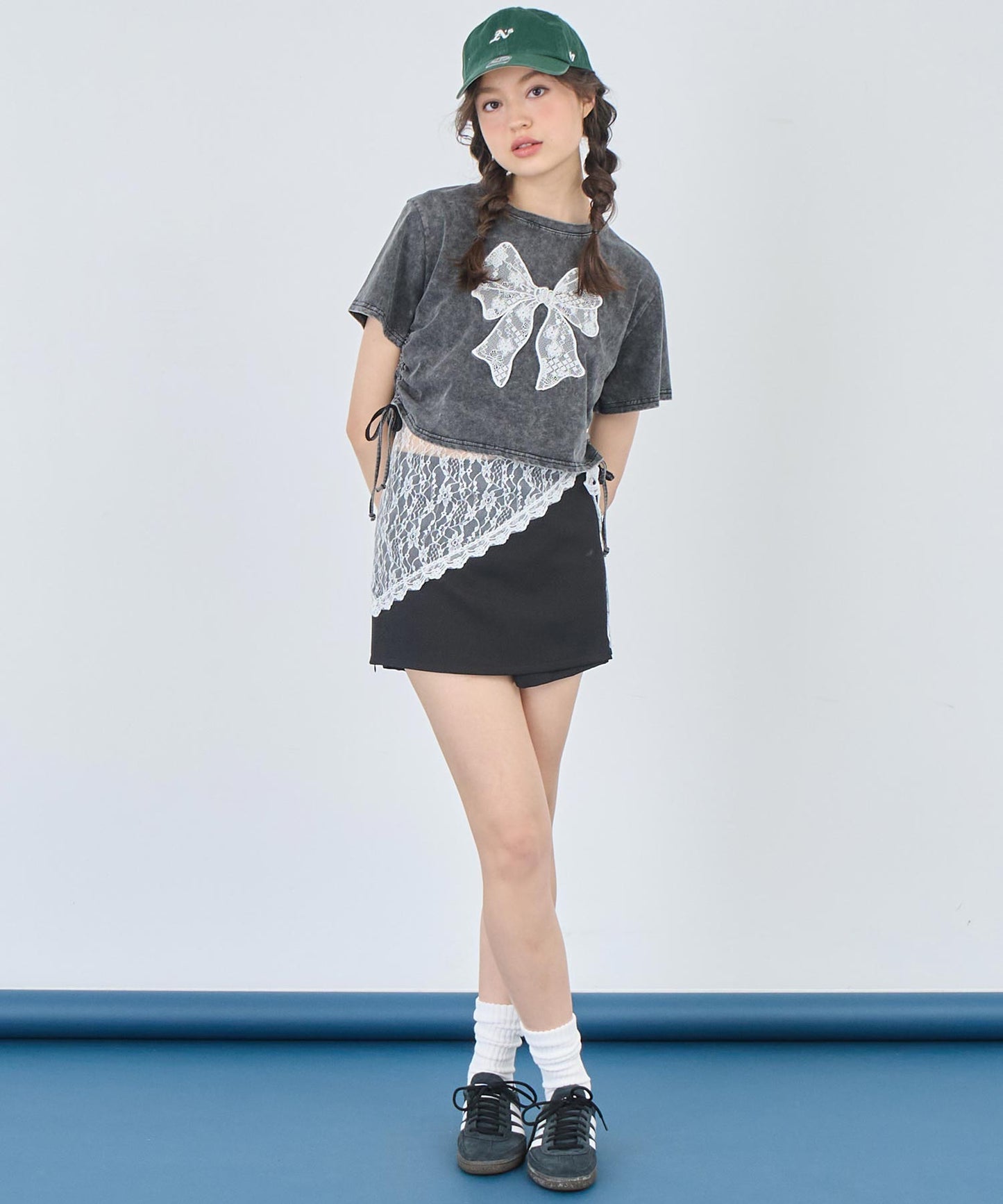 レース リボン ピグメント サイド シャーリング Tシャツ 153-5736