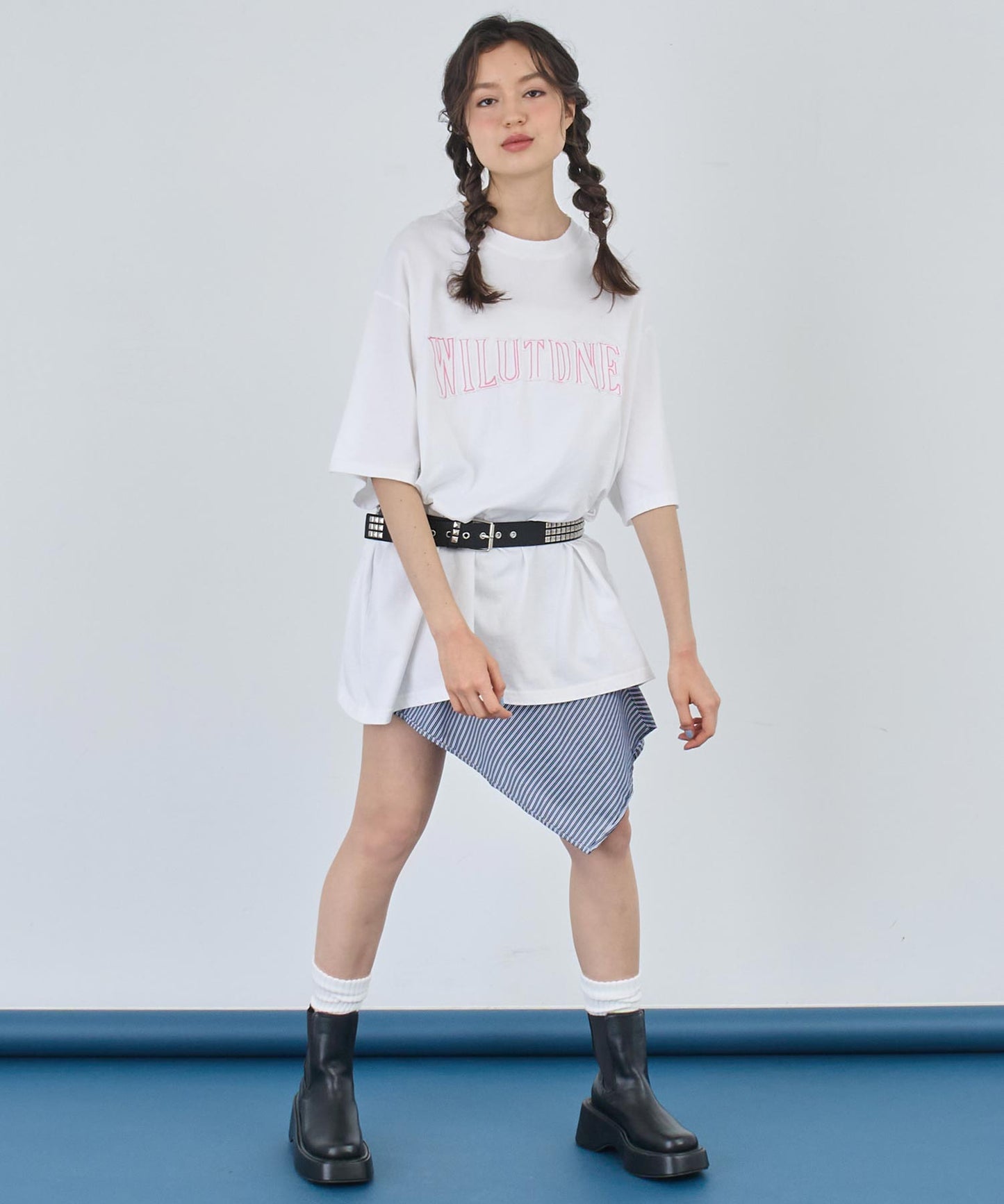リメイク風 ステッチ ロゴ ビッグシルエット Tシャツ 153-5742