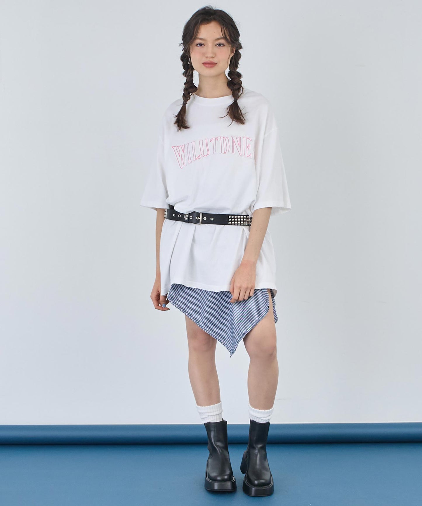 リメイク風 ステッチ ロゴ ビッグシルエット Tシャツ 153-5742