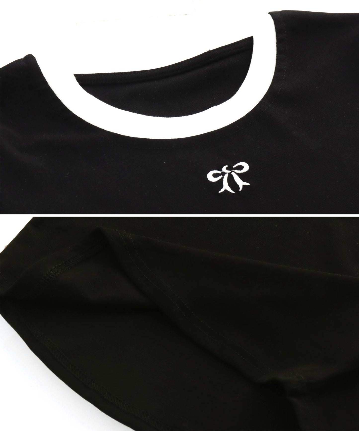 配色 リボン 刺繍 コンパクト リンガー Tシャツ 153-5756