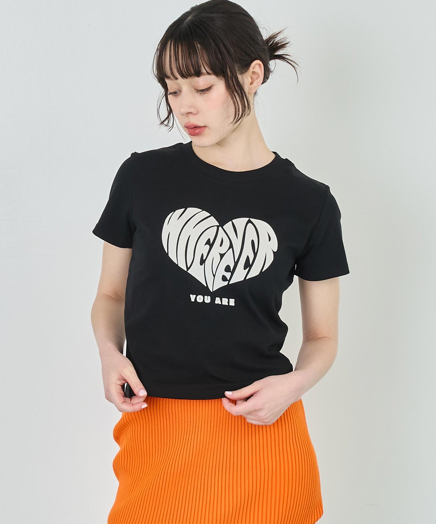 フロッキー ハート ロゴ プリント Tシャツ 153-5778