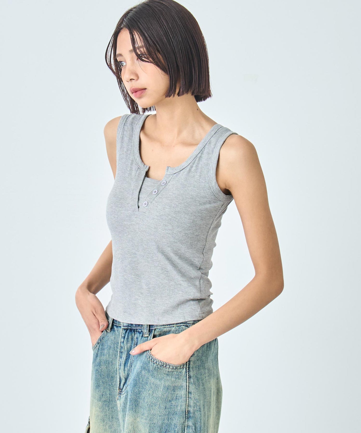 重ね着風 リブ タンクトップ 153-5820