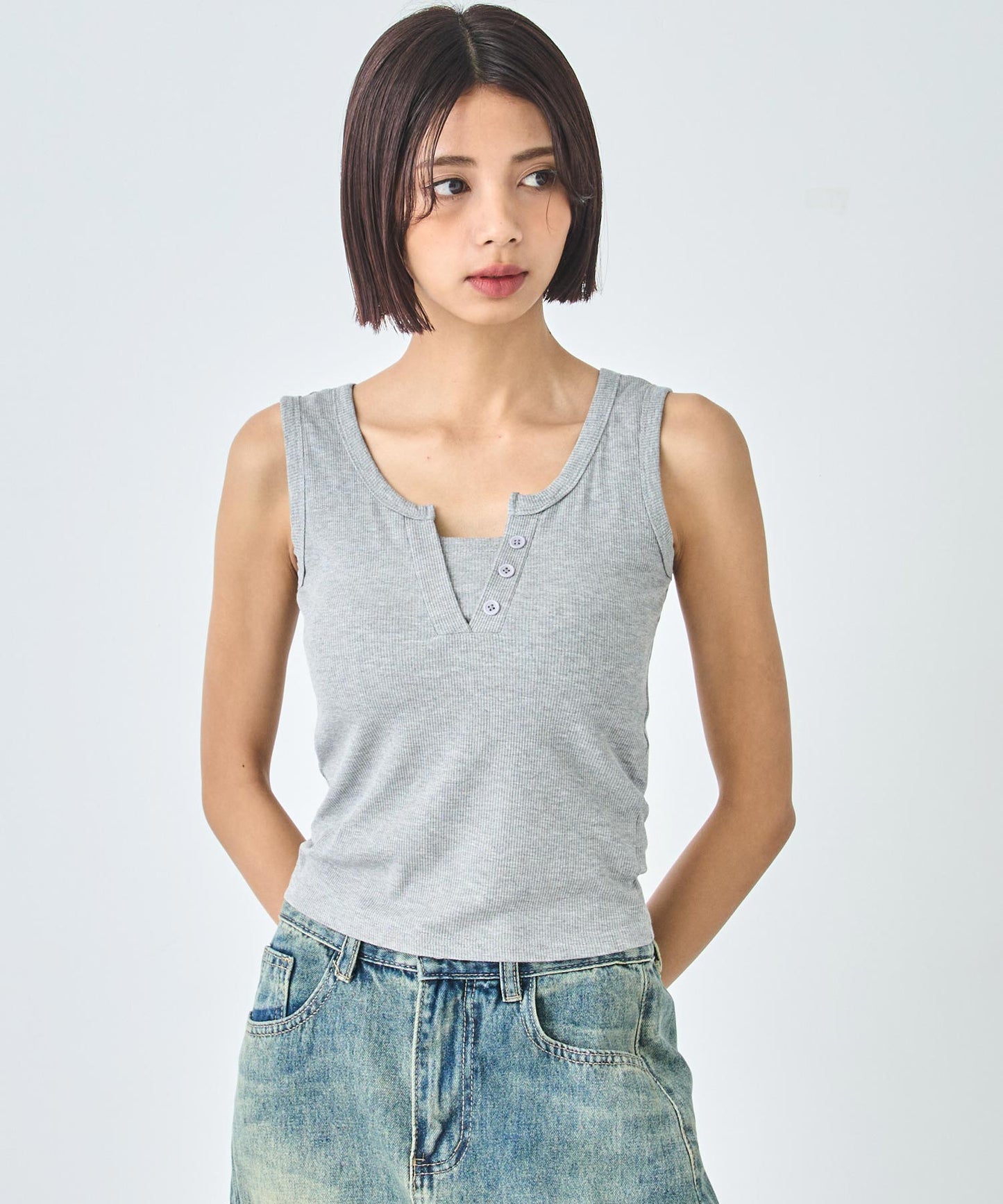 重ね着風 リブ タンクトップ 153-5820