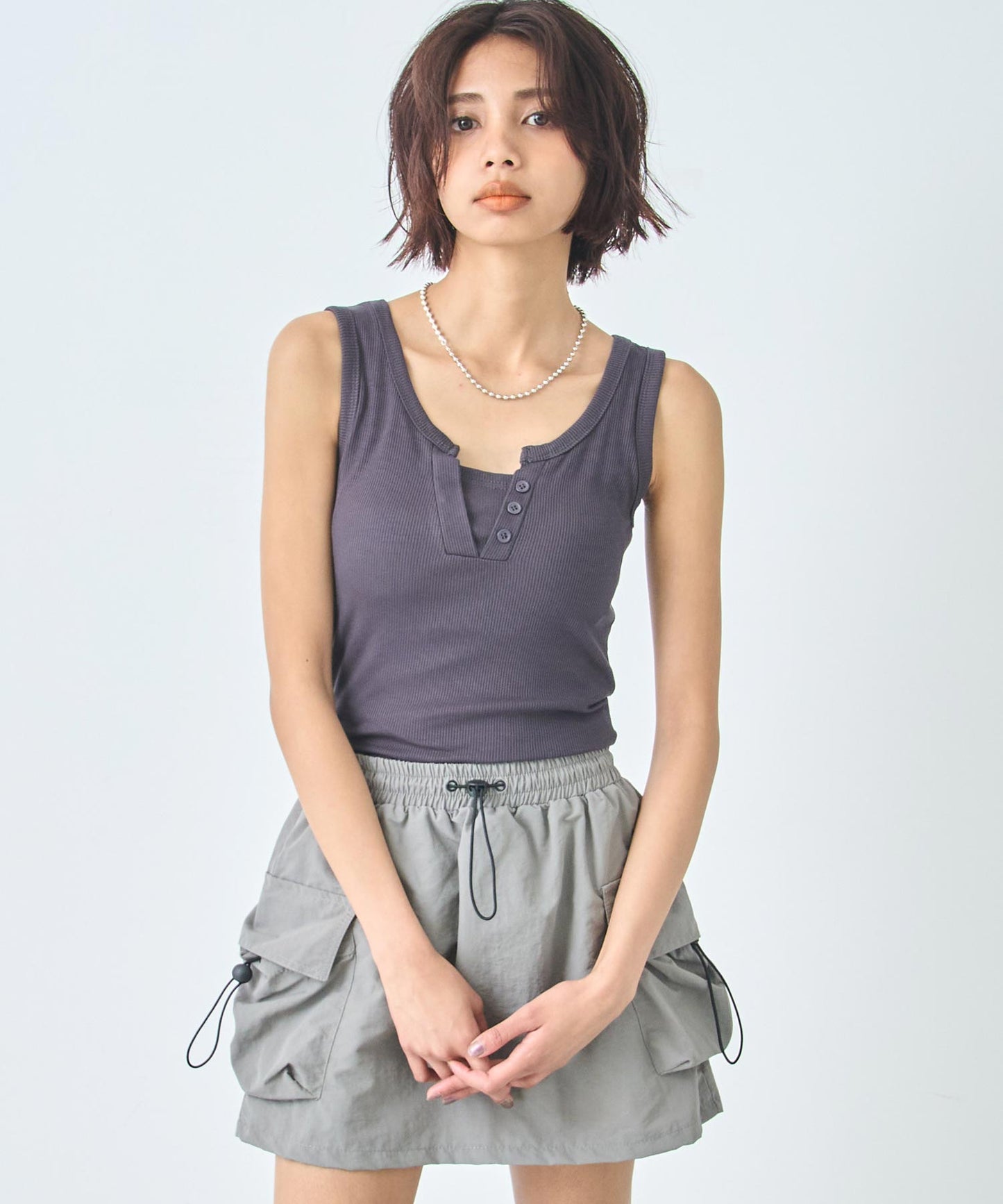重ね着風 リブ タンクトップ 153-5820