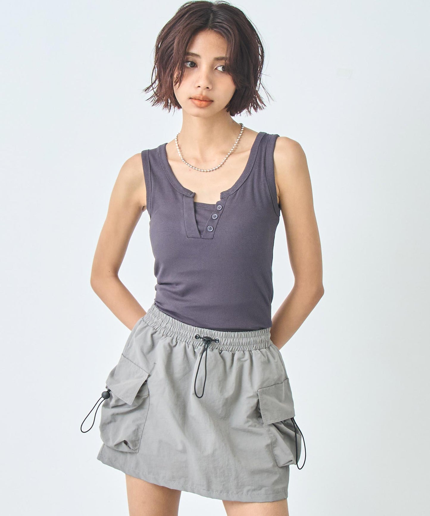 重ね着風 リブ タンクトップ 153-5820