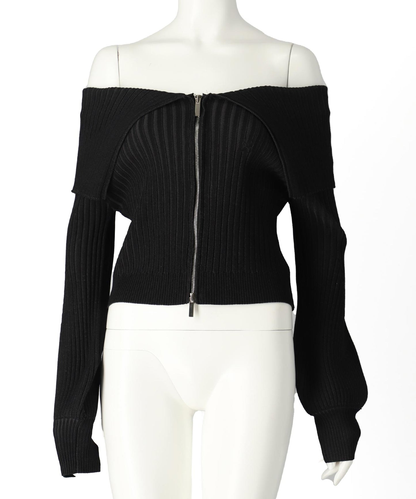 リブニット ビッグカラー ZIP カーディガン 154-5686