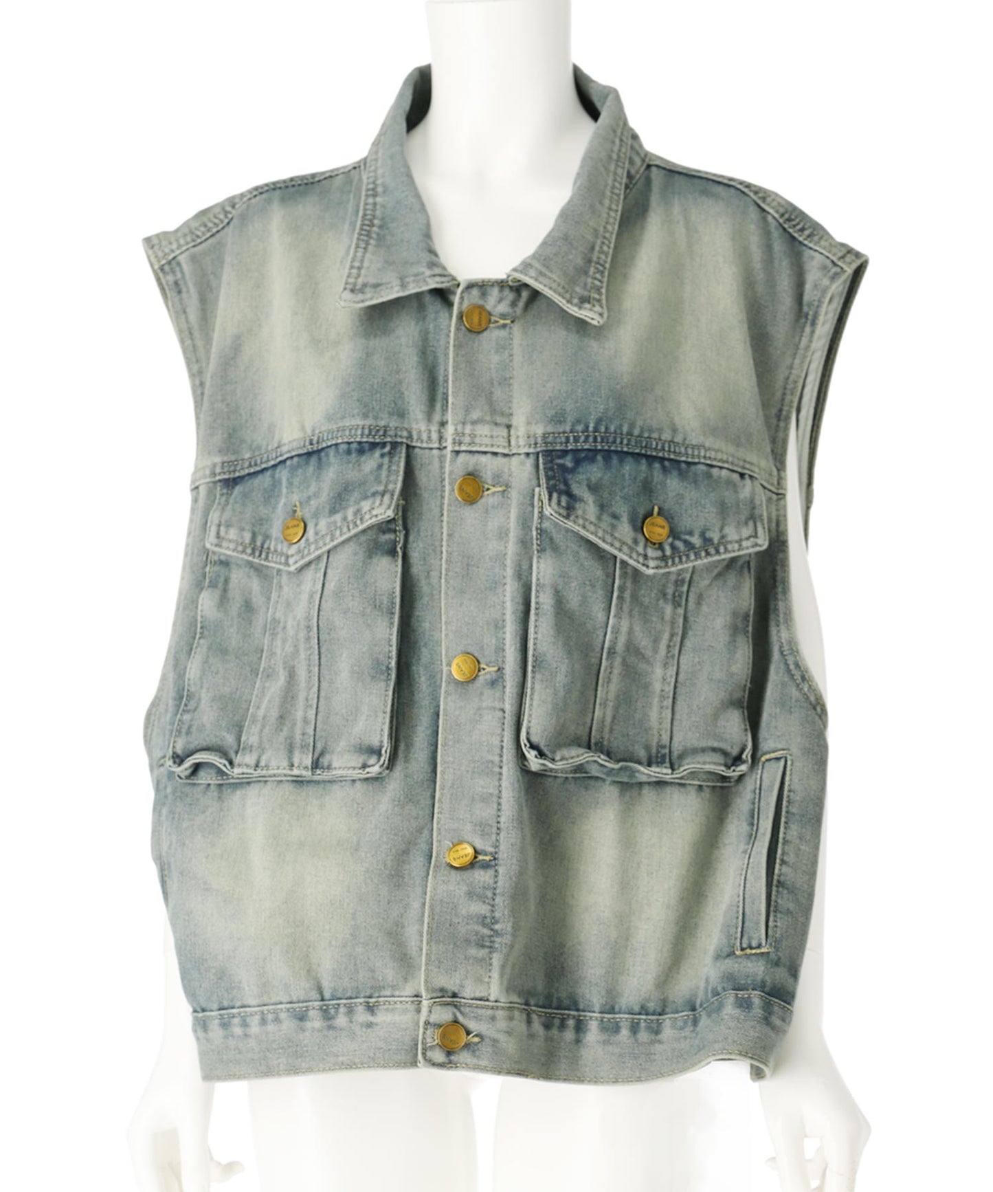 ビッグポケット ウォッシュ デニム ベスト 154-5729