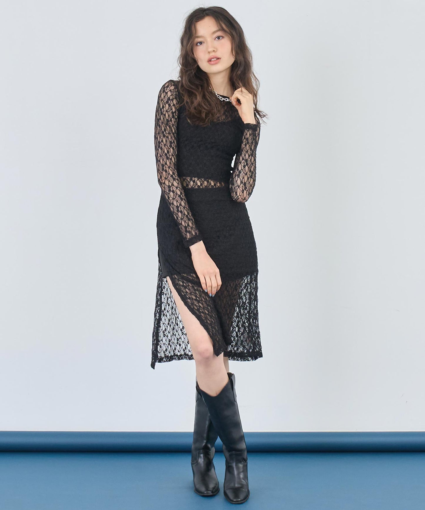 レース ロング ワンピース 長袖 157-5711