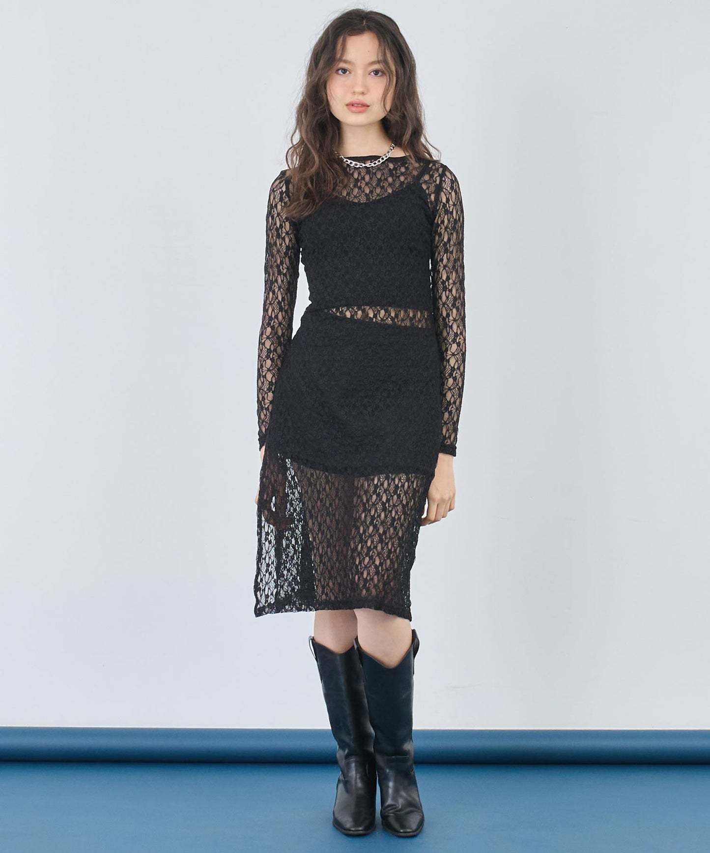 レース ロング ワンピース 長袖 157-5711