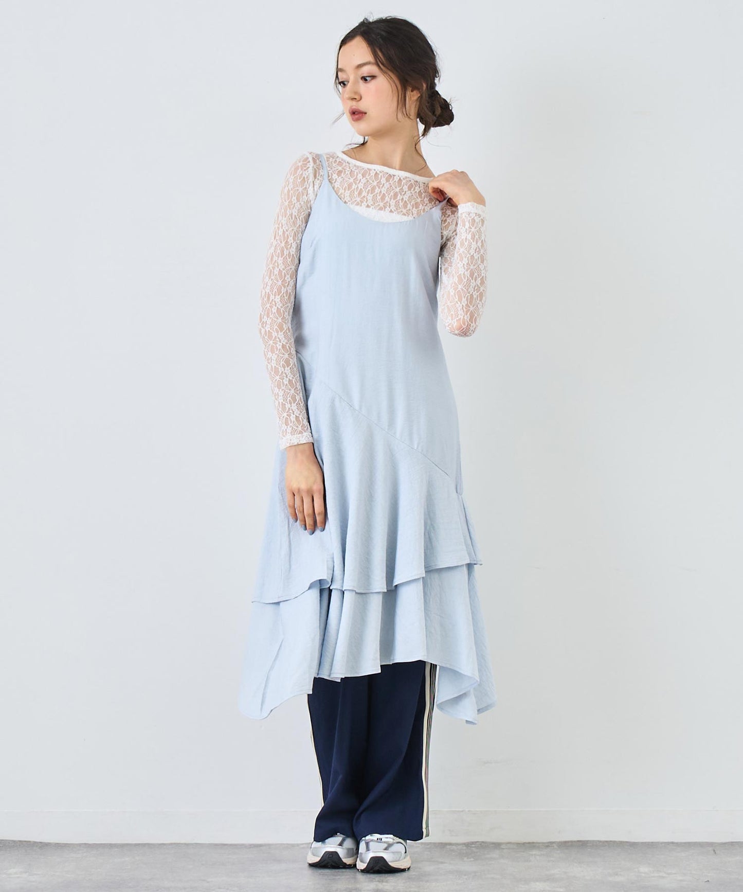 レース ロング ワンピース 長袖 157-5711
