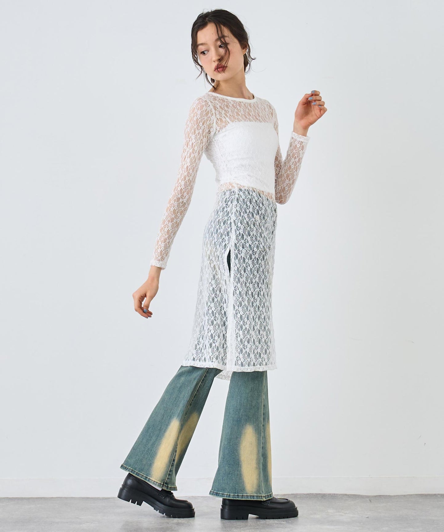 レース ロング ワンピース 長袖 157-5711