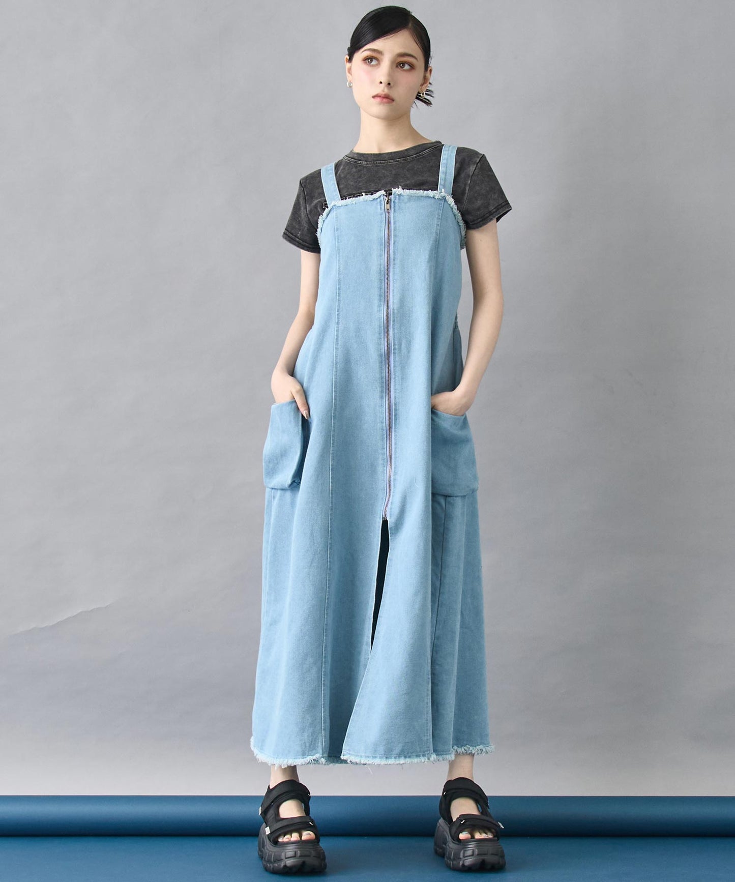 ZIP デニム フレアワンピース 157-5848