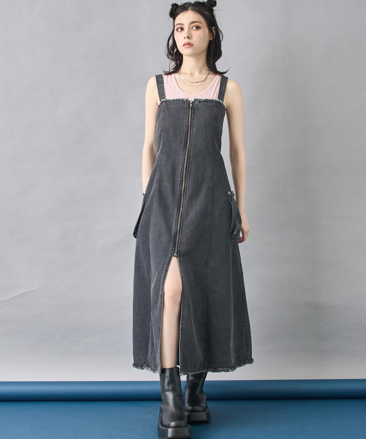 ZIP デニム フレアワンピース 157-5848