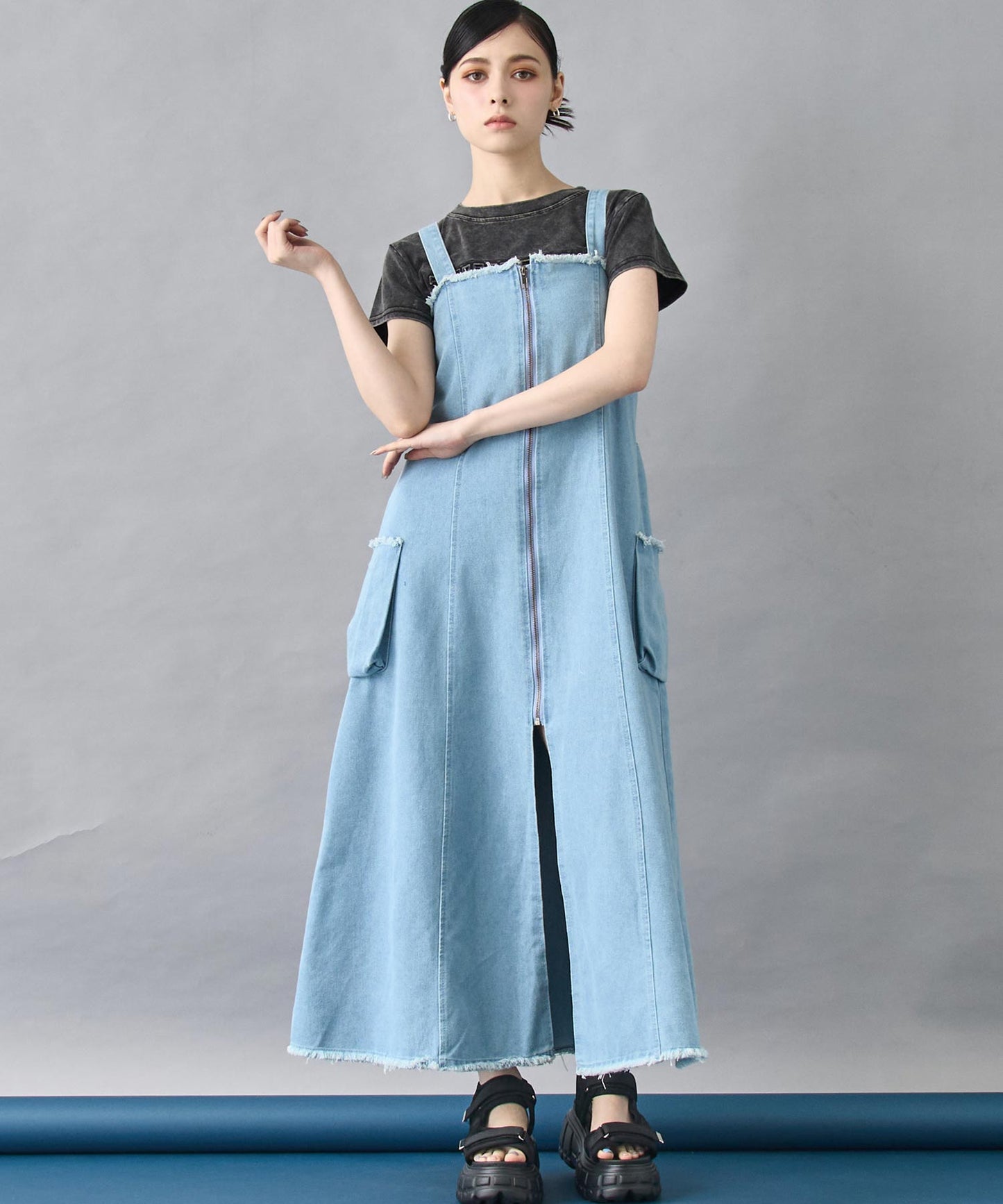 ZIP デニム フレアワンピース 157-5848