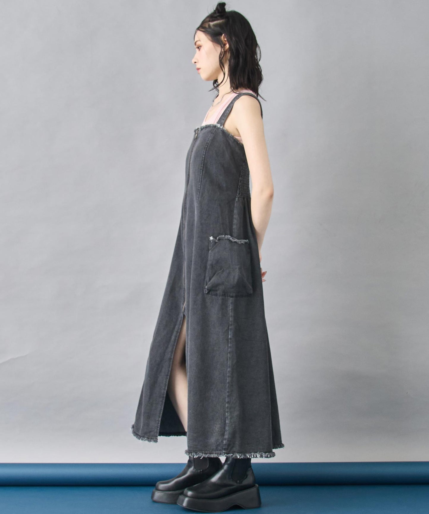 ZIP デニム フレアワンピース 157-5848