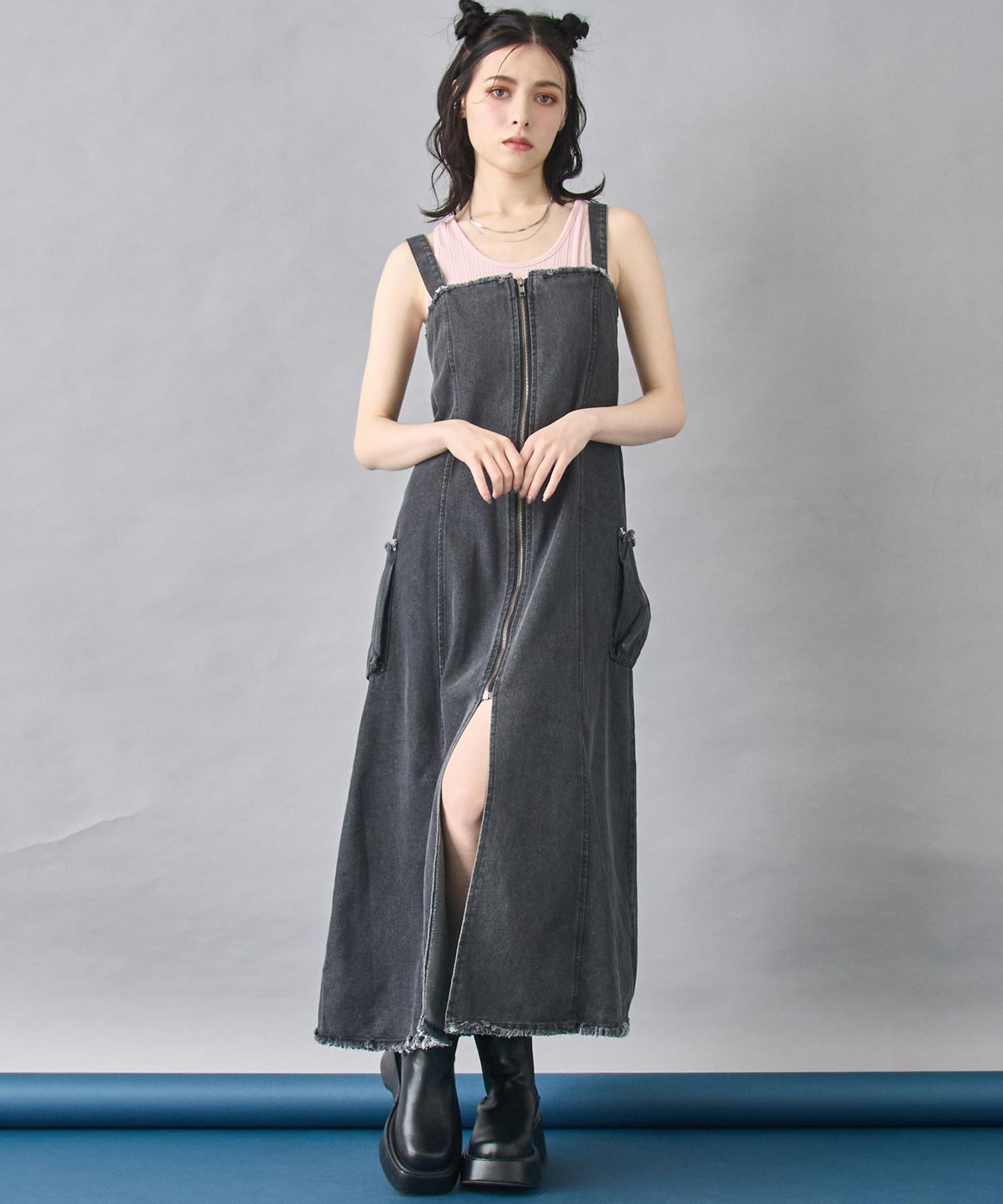 ZIP デニム フレアワンピース 157-5848