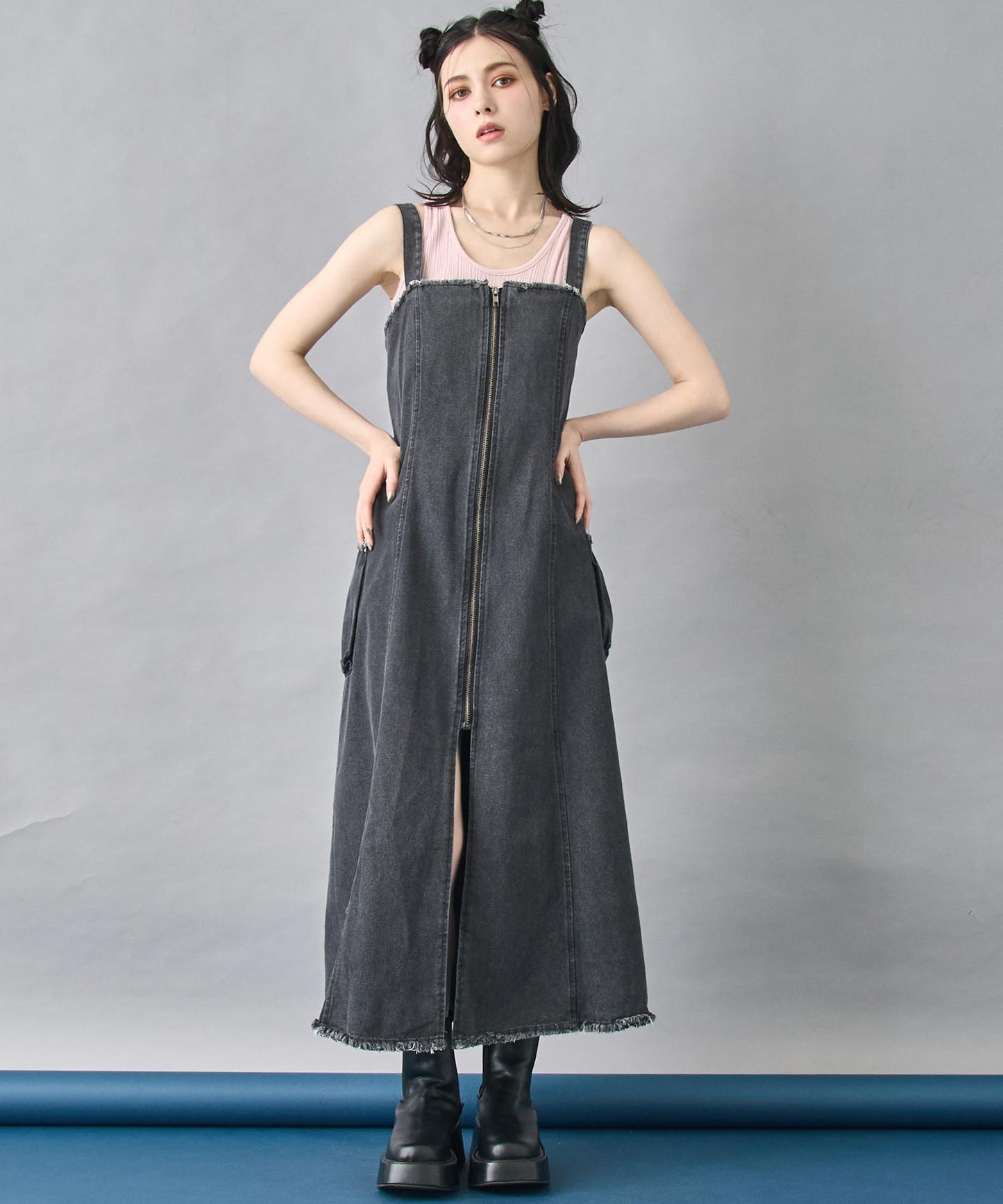 ZIP デニム フレアワンピース 157-5848