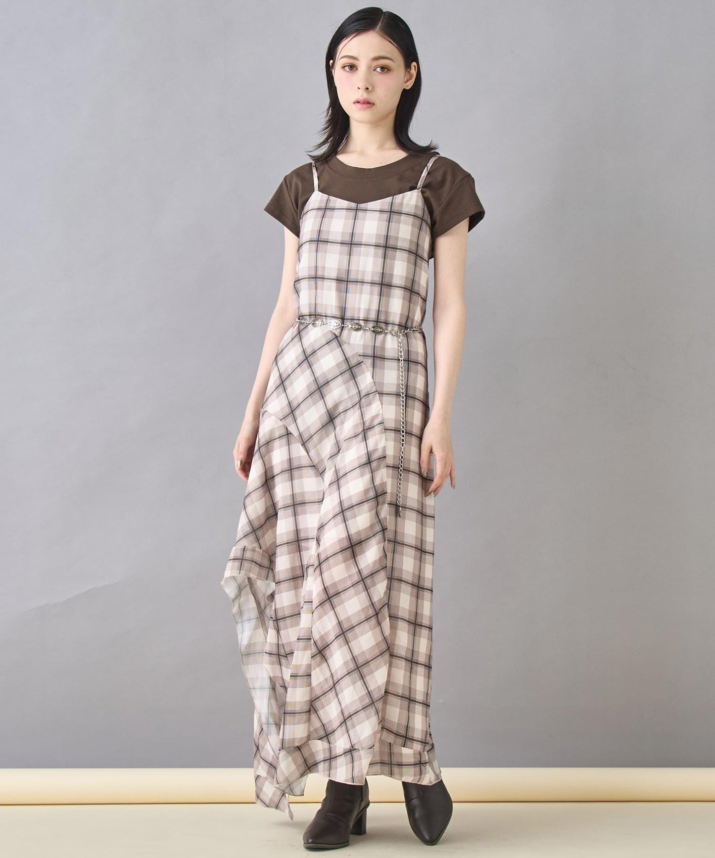 チェック柄 アシメ フレア キャミワンピース 157-5850