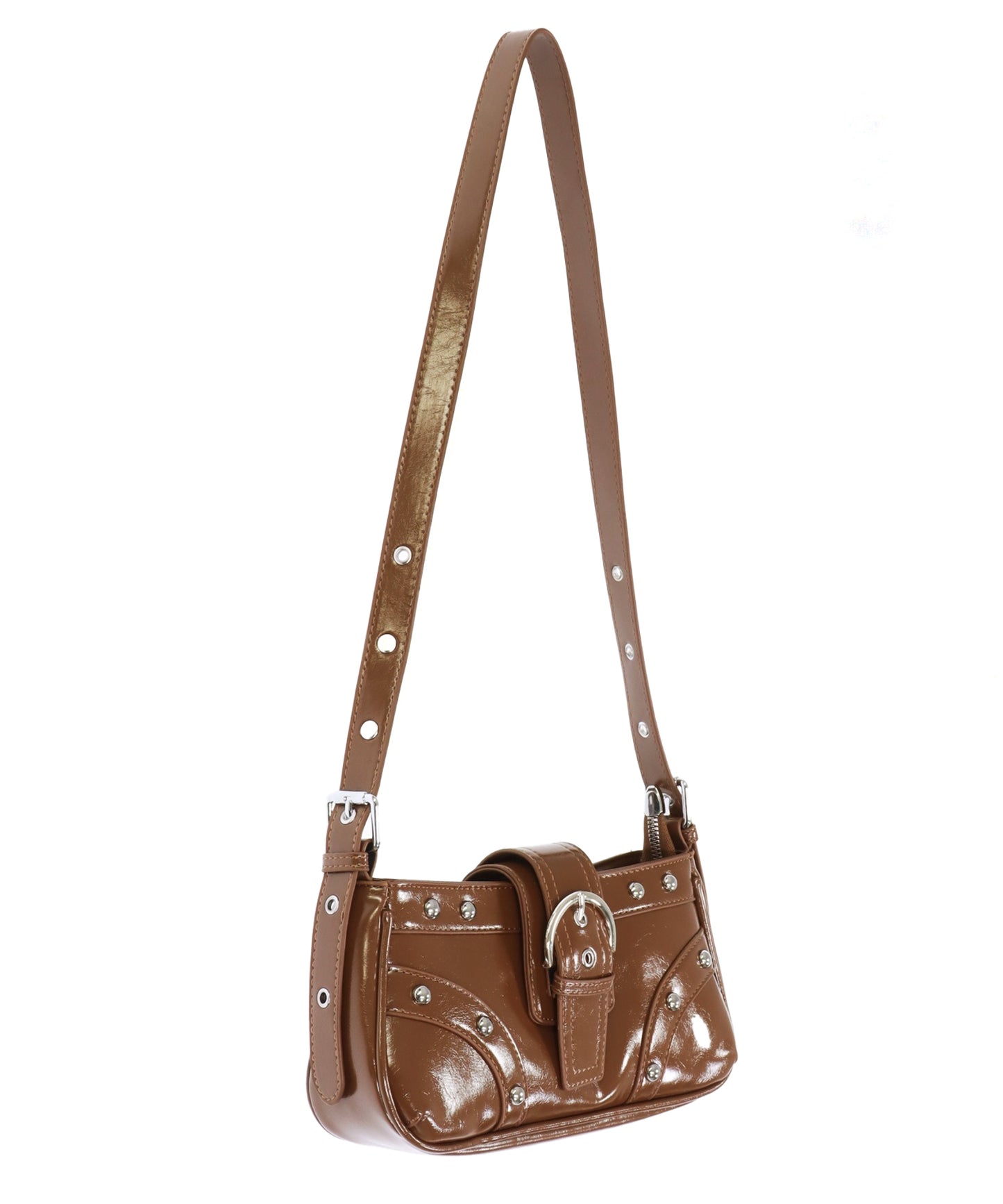 フロント ベルト スタッズ デザイン ショルダー バッグ 159-5930