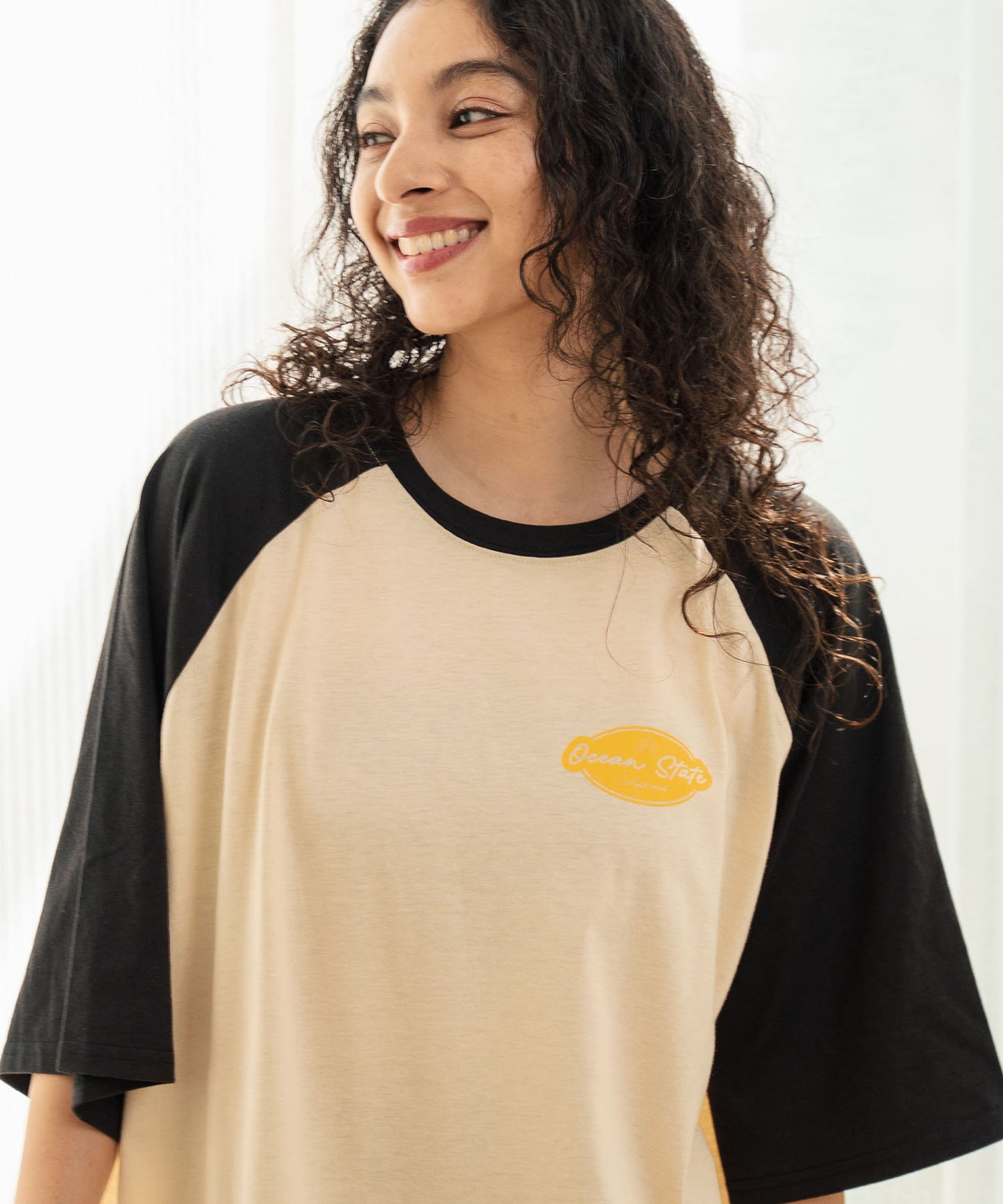 ラグラン サークル ロゴ ビッグ マキシ 5分袖 Tシャツワンピース 857-5952