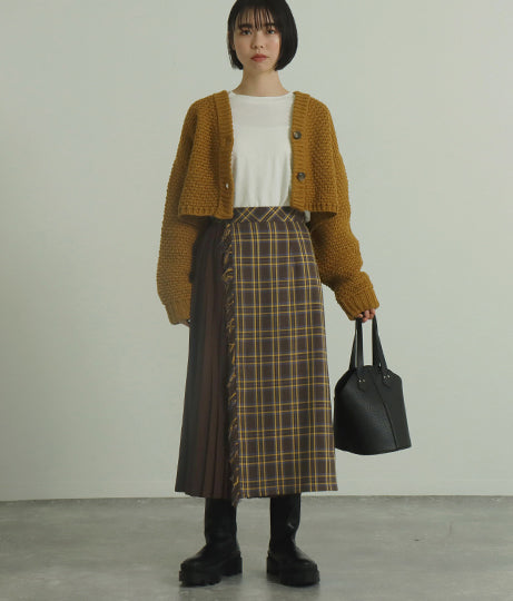 【低身長向けサイズ】チェック プリーツ巻き スカート 83847