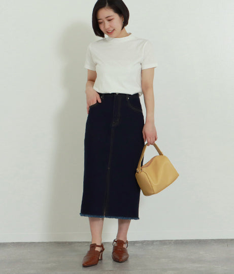 【低身長向けサイズ】ミモレ丈 タイト デニム スカート 83863