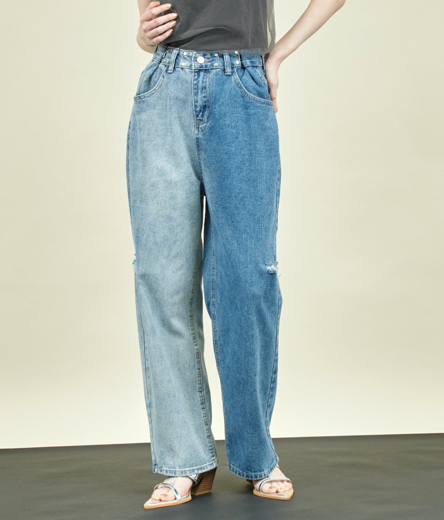 EimeeLaw バイカラー ウエストホック デニム パンツ 362-9708