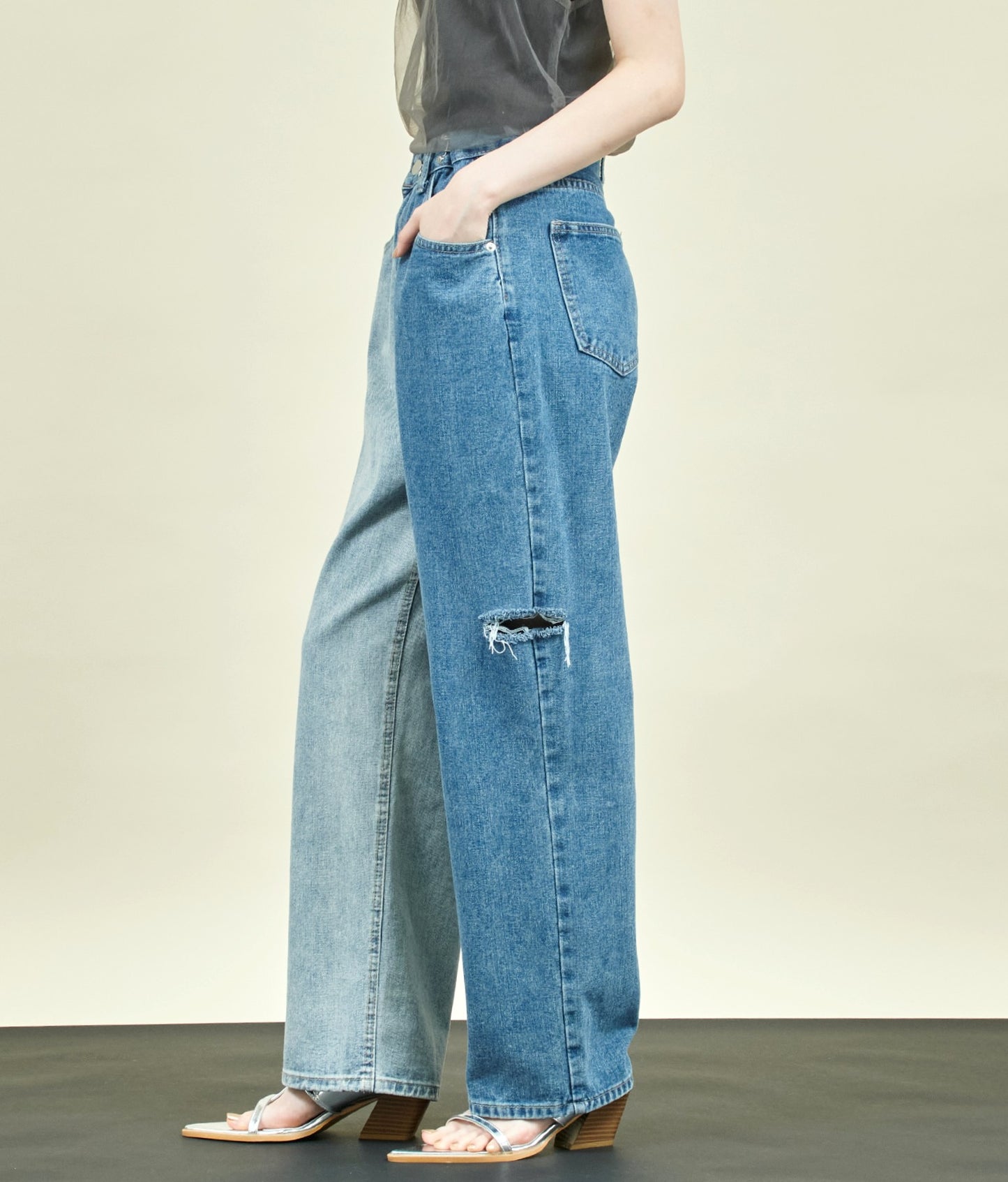 EimeeLaw バイカラー ウエストホック デニム パンツ 362-9708